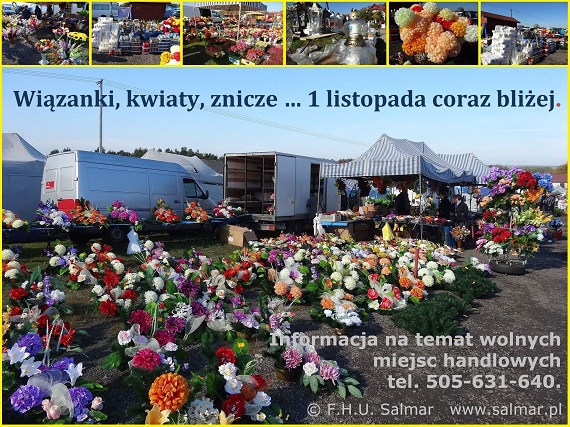 Stoiska handlowe zniczami, wiązankami, Kwiatami 1 Listopada 2015 Giełda Kielce